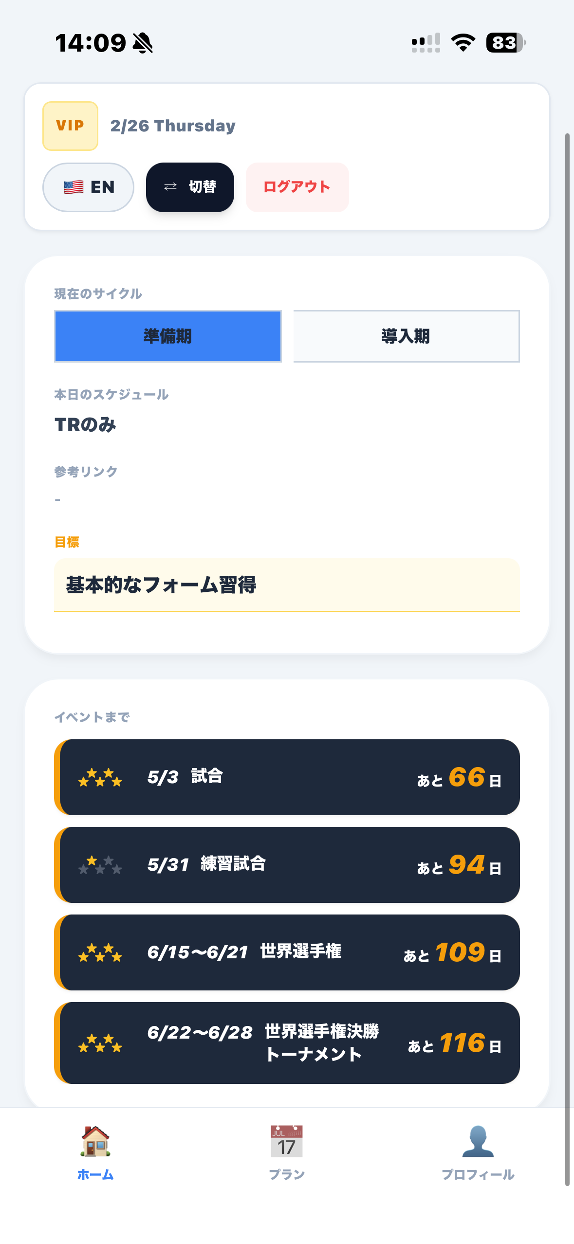S&C Periodization スマートフォン対応画面 期分け管理